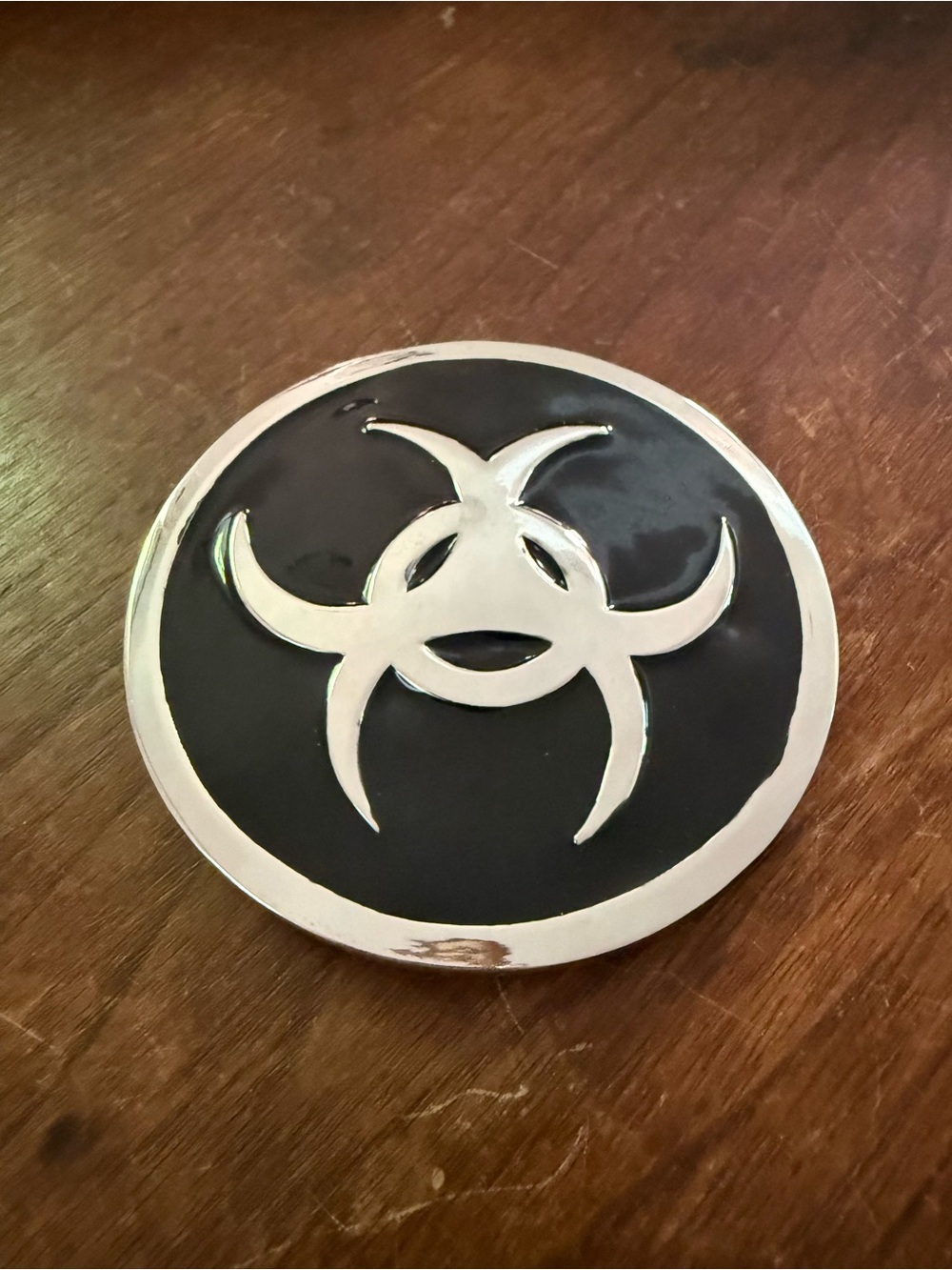 Vintage Radiation Nuclear Energy Material Danger Zone Belt Buckle Black & Silver